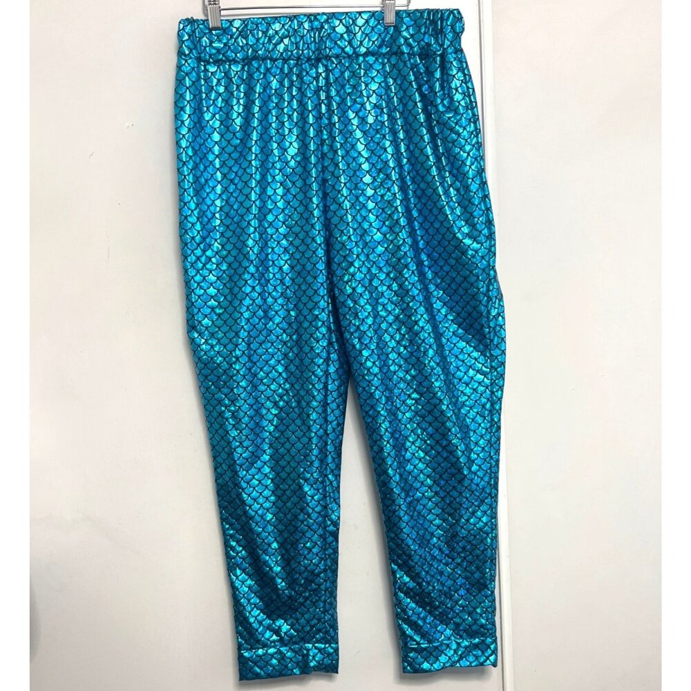 Teal Mermaid Scales Shimmery Costume Pants Leggings Unisex Size LX
